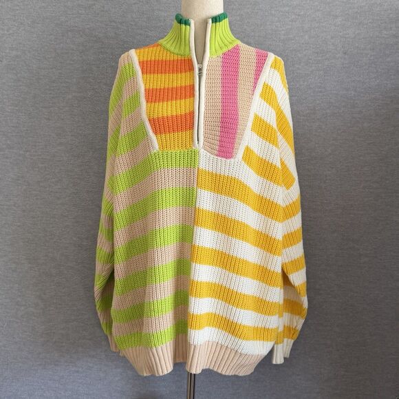 STAUD Cabana Knit Hampton Oversized Sweater M Stripe Multi Bright Bold Statement - Picture 12 of 12
